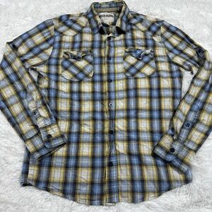 Men's Blue and Yellow Plaid Button Down Shirt